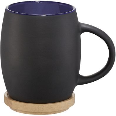 Hearth Keramiktasse mit Holz Deckel Untersetzer, 400 ml, schwarz/blau