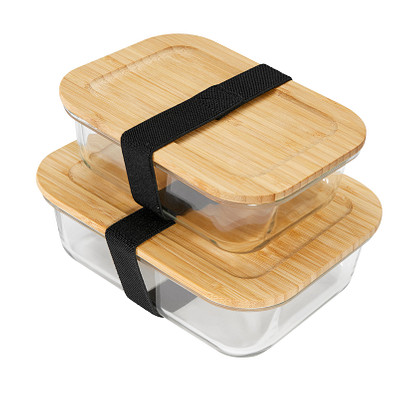 Hitzebeständige Glas-Lunchbox mit Bambusdeckel, Dichtung und 640 ml Volumen
