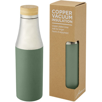 Hulan 540 ml Kupfer-Vakuum Isolierflasche mit Bambusdeckel, heather grün