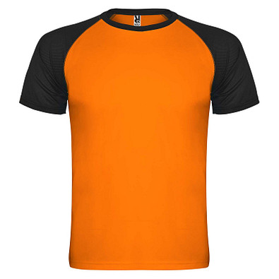 Indianapolis T-Shirt Unisex aus recyceltem Material, Fluor Orange / schwarz, 2XL