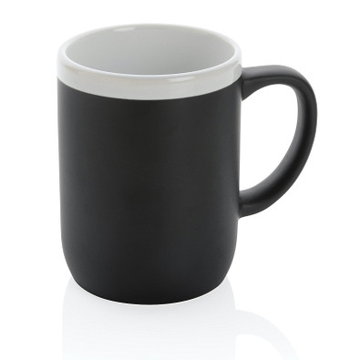 Keramiktasse mit weißem Rand, schwarz, weiß