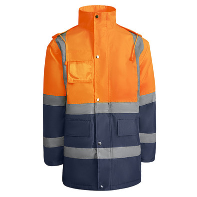 Kombinierter, gesteppter Parka Merak mit High Visibility, M, navy/fluor orange