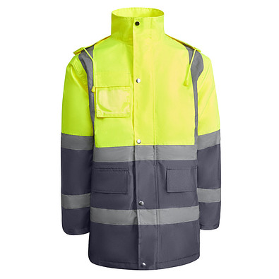 Kombinierter, gesteppter Parka Merak mit High Visibility, S, bleigrau/fluor yellow