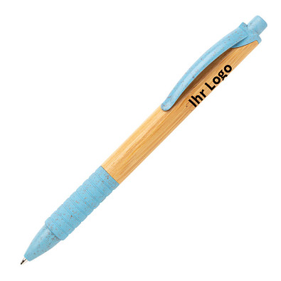 XD COLLECTION Druckkugelschreiber aus Bambus & Weizenstroh, blaue Mine, blau