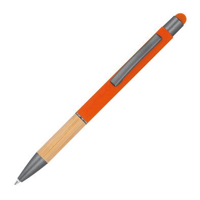 Kugelschreiber mit Griffzone aus Bambus, orange