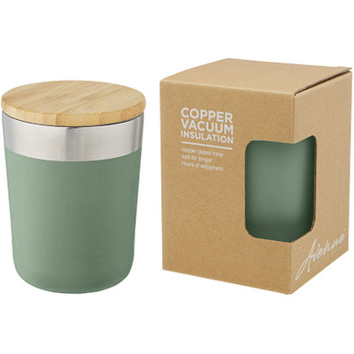 Lagan 300 ml Kupfer-Vakuum Isolierbecher mit Bambusdeckel, heather grün