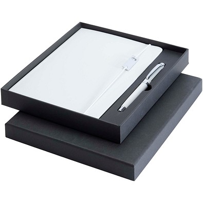 Legato Elegance A5 Hardcover Notizbuch mit Tintenroller Set, weiss