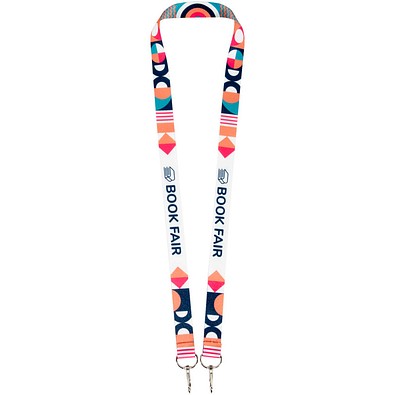 Leia Sublimation RPET-Lanyard mit 2 Metallhaken, weiss, 20mm