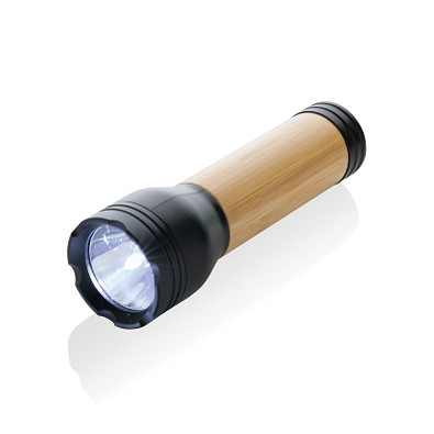 Lucid 3W Taschenlampe aus RCS recycelt. Kunststoff & Bambus, schwarz, braun