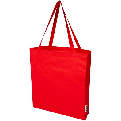Madras 140 g/m² Baumwoll Tragetasche mit Seitenfalten aus GRS recycelter Baumwolle, rot