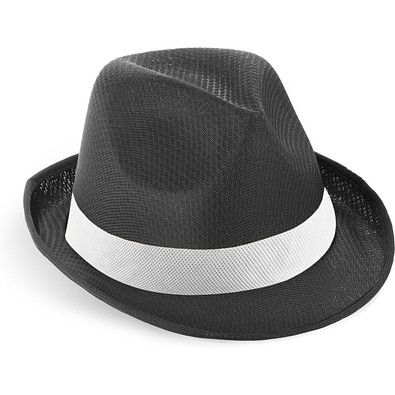 MANOLO POLI. Hut aus PP mit weißen Band aus Polyester, Schwarz