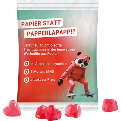 Maxitüte, recyclingfähiges Papier weiß, Trolli Herz rot, inkl. Druck