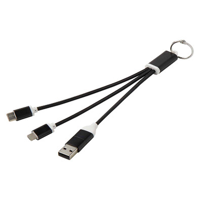 Metal 4-in-1 Ladekabel aus recyceltem Aluminium mit Schlüsselanhänger, schwarz