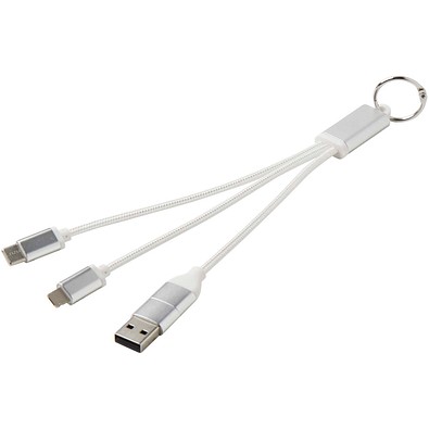 Metal 4-in-1 Ladekabel aus recyceltem Aluminium mit Schlüsselanhänger, silber
