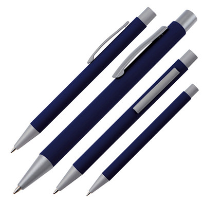 LANCE® Softtouch Metallkugelschreiber Abu-Dhabi, Beschläge silber matt, blaue Mine, dunkelblau