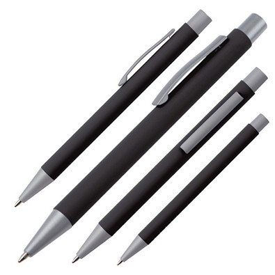 LANCE® Softtouch Metallkugelschreiber Abu-Dhabi, Beschläge silber matt, blaue Mine, schwarz