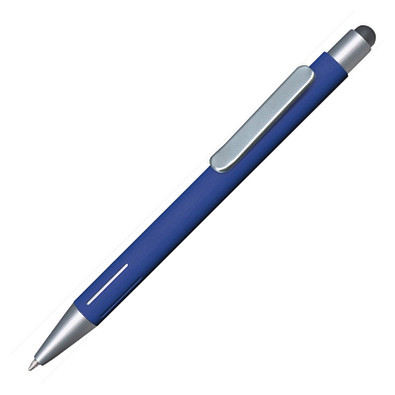 Metall-Touchkugelschreiber Rava Soft SILVER, blaue Mine, dunkelblau