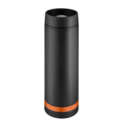 METMAXX® Vakuum Edelstahl Thermobecher Crema 360 Grad, 450 ml, schwarz/orange