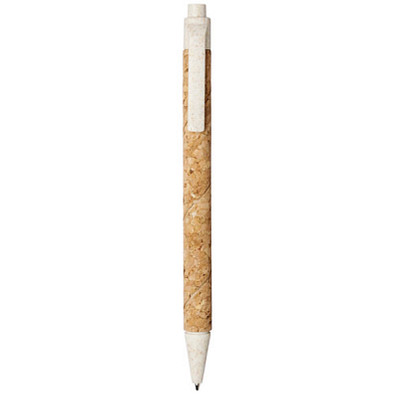 Midar Druckkugelschreiber aus Kork und Weizenstroh, schwarze Mine, natur,Cream