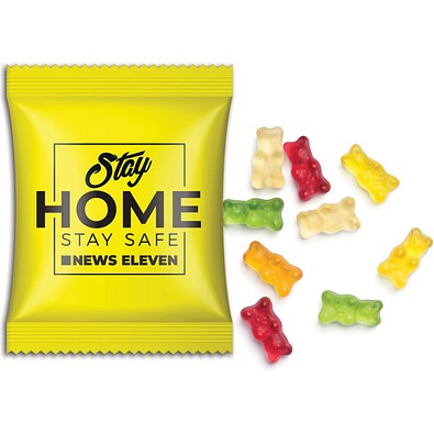 Mini-Gummibärchen vegan im Werbetütchen, 10 g, Folie transparent, inkl. Druck