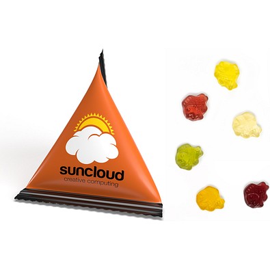 Mini Tetraeder Fruchtgummi, 10 g, Fisch, Folie transparent, inkl. Druck