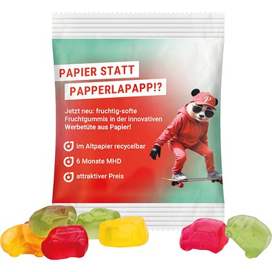 Minitüte, 15 g, recyclingfähiges Papier weiß, Trolli Fruchtgummi Auto-Mischung, inkl. Druck