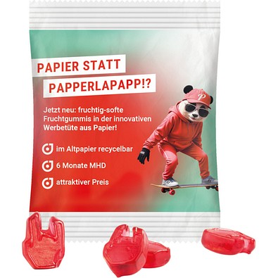 Minitüte Sonderform, 15 g, recyclingfähiges Papier, weiß, Fruchtgummi , 10 % Fruchtsaftanteil, inkl. Druck