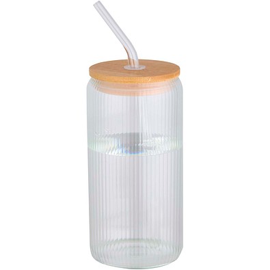 Mirage 500 ml einwandiges Glas aus Borosilikatglas mit Bambusdeckel, transparent