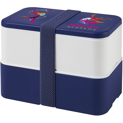 MIYO Doppel-Lunchbox, doppellagig, blau, weiß