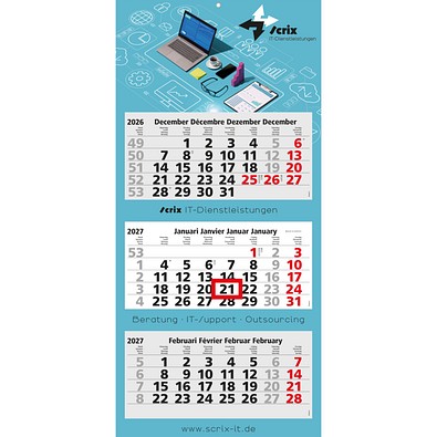 Geiger-Notes Monatskalender Maxi Light 3 Bestseller, Benelux, inkl. Druck, hellgrau