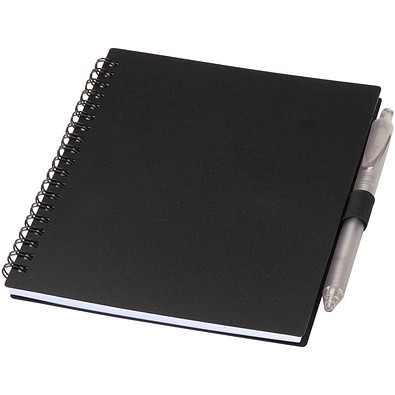 Niove Softcover Notizbuch aus recyceltem Kunststoff mit Kugelschreiber (blaue Mine), schwarz