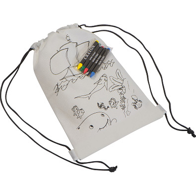 Non-Woven-Kordeltasche inkl. Wachsmalstiften, weiss