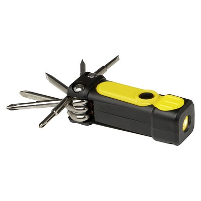 Octo 8-in-1 Schraubenzieher-Set aus recyceltem RCS Kunststoff mit Taschenlampe, gelb