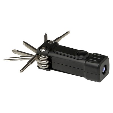 Octo 8-in-1 Schraubenzieher-Set aus recyceltem RCS Kunststoff mit Taschenlampe, schwarz