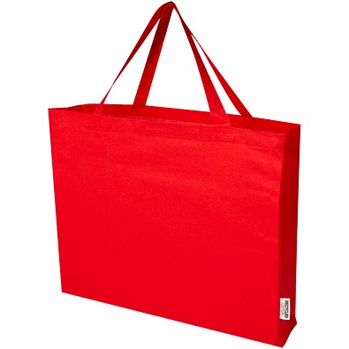 Odessa 220 g/m² Baumwoll Tragetasche aus GRS recycelter Baumwolle, groß, rot