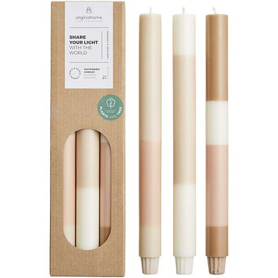 Originalhome Kerzen im Streifendesign – 3er-Set, offwhite