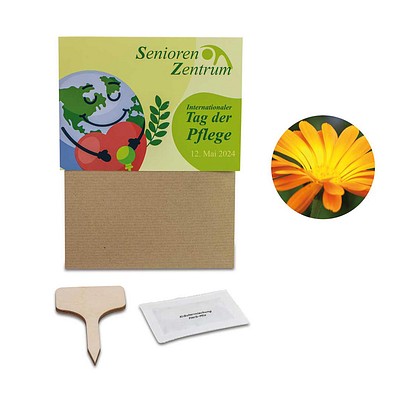 Pflanz-Set, 3er-Set, Ringelblume / Vergissmeinnicht / Sonnenblume, 1-seit. Druck