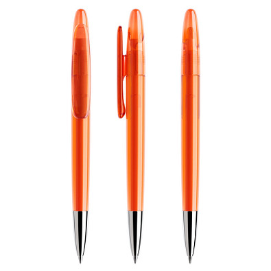 prodir® Drehkugelschreiber DS 5 mit polierter Metallspitze, blaue Mine, orange transparent