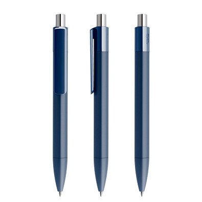 prodir® Druckkugelschreiber DS4 PMM Push, blaue Mine, dunkelblau/silber poliert