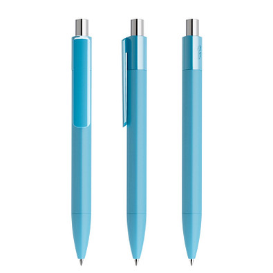 prodir® Druckkugelschreiber DS4 Soft Touch PRR Push, blaue Mine, Dusty Blue/silber poliert