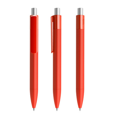 prodir® Druckkugelschreiber DS4 Soft Touch PRR Push, blaue Mine, rot/silber satiniert