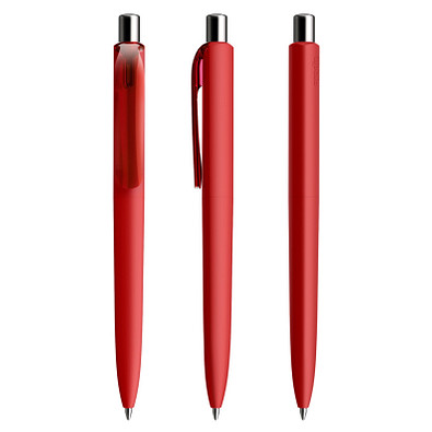 prodir® Druckkugelschreiber DS8 Soft Touch PRR Push, blaue Mine, dunkelrot/silber poliert
