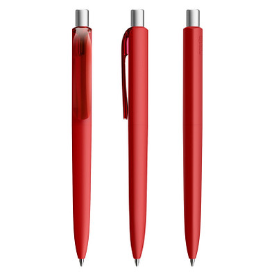 prodir® Druckkugelschreiber DS8 Soft Touch PRR Push, blaue Mine, dunkelrot/silber satiniert