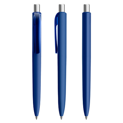 prodir® Druckkugelschreiber DS8 Soft Touch PRR Push, blaue Mine, klassikblau/silber satiniert