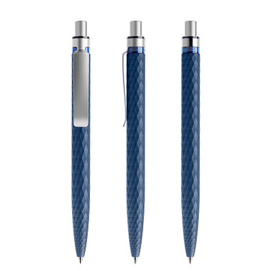 prodir® Druckkugelschreiber QS01 PMS Push, blaue Mine, dunkelblau/silber satiniert