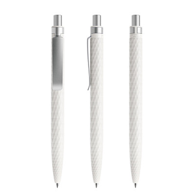 prodir® Druckkugelschreiber QS01 PMS Push, blaue Mine, weiß/silber satiniert