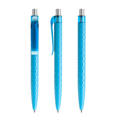prodir® Druckkugelschreiber QS01 PMT Push, blaue Mine, cyanblau/silber satiniert