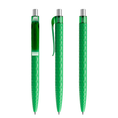 prodir® Druckkugelschreiber QS01 PMT Push, blaue Mine, hellgrün/silber satiniert