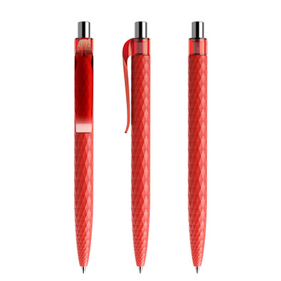 prodir® Druckkugelschreiber QS01 PMT Push, blaue Mine, rot/silber poliert