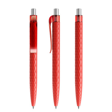 prodir® Druckkugelschreiber QS01 PMT Push, blaue Mine, rot/silber satiniert